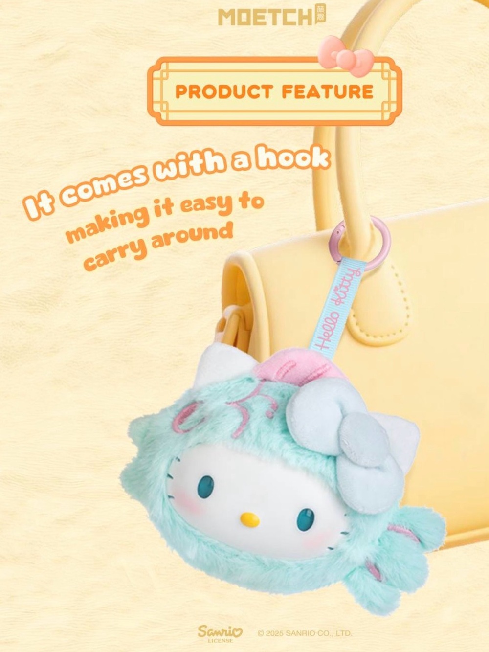 Lucky Koi Sanrio Hello Kitty Plush Keychain - Mint Blue with Pink Bow
